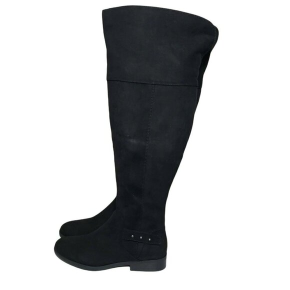 Style & Co Women Lessah Black Closed Toe Zip Over The Knee Flat Boots Size 7 7.5 - Picture 1 of 11
